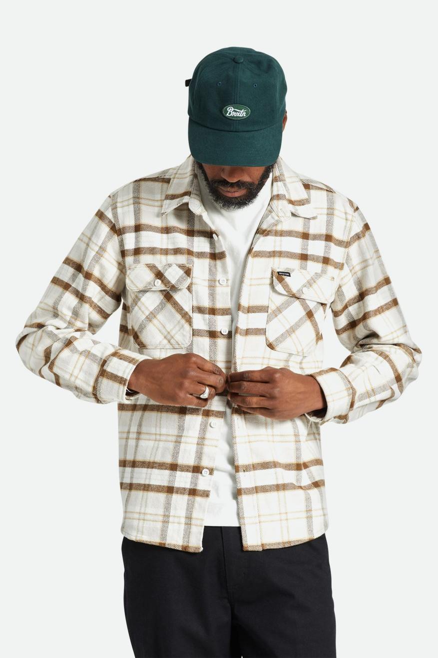 BRIXTON-Bowery Heavyweight L/S Flannel-Beige/Off White/Desert Palm