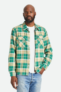 BRIXTON-Bowery L/S Flannel-Washed Pine Needle/Washed Gold