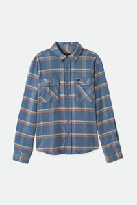 BRIXTON-Bowery stretch WR Flannel-Flint Blue/Mineral Grey/Burnt Red