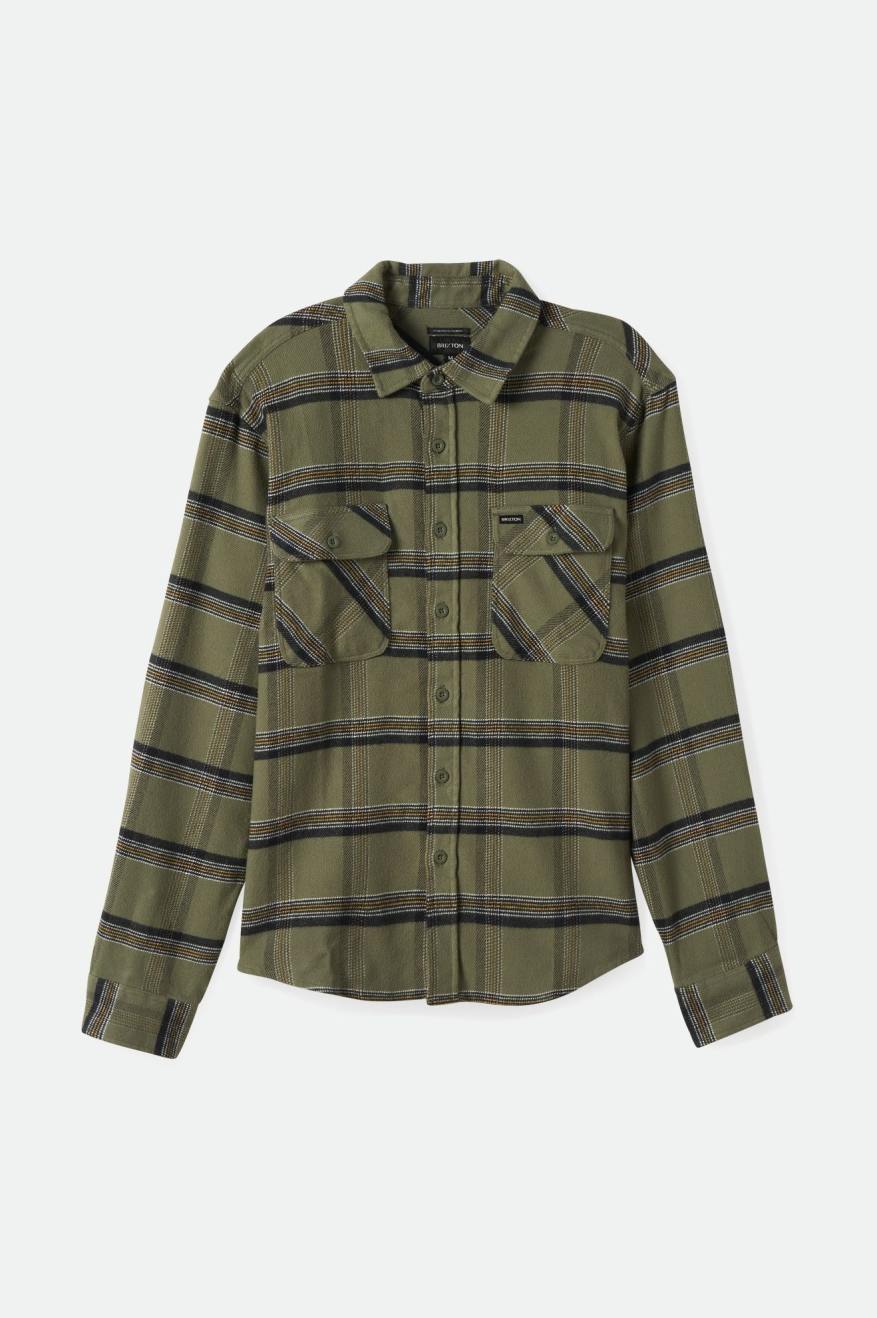 BRIXTON-Bowery stretch WR Flannel-Olive Surplus/Black/White