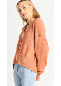 DEX-Boucle buttoned cardigan-RUSTY SAND