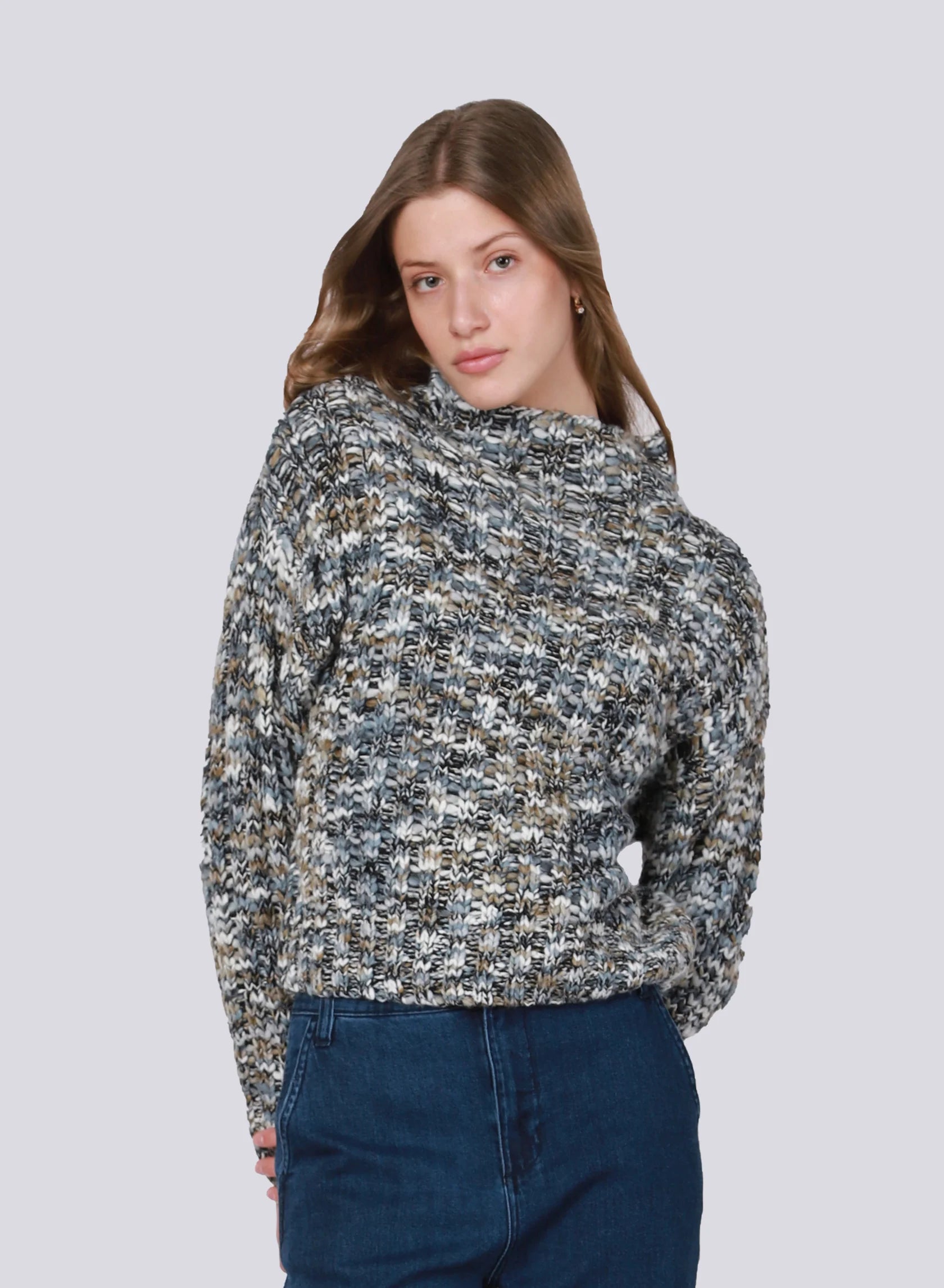 DEX-textured stitch sweater-LIGHT/DARK GREY